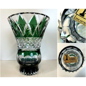 GRANDE VASO CRISTALLO Val St Lambert MOLATO VERDE SMERALDO CUT TO CLEAR 25 cm/h