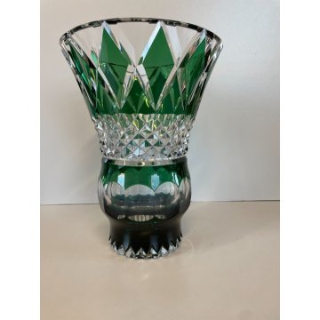 GRANDE VASO CRISTALLO Val St Lambert MOLATO VERDE SMERALDO CUT TO CLEAR 25 cm/h