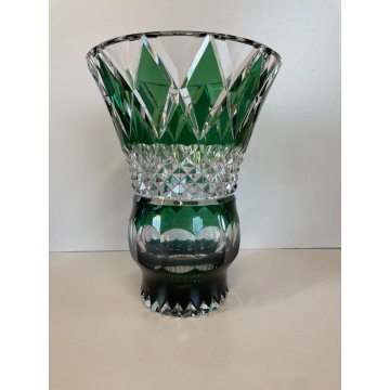 GRANDE VASO CRISTALLO Val St Lambert MOLATO VERDE SMERALDO CUT TO CLEAR 25 cm/h