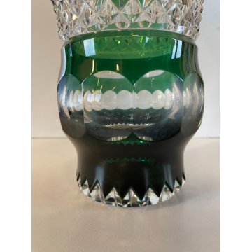 GRANDE VASO CRISTALLO Val St Lambert MOLATO VERDE SMERALDO CUT TO CLEAR 25 cm/h