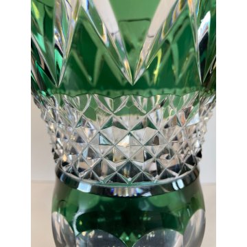 GRANDE VASO CRISTALLO Val St Lambert MOLATO VERDE SMERALDO CUT TO CLEAR 25 cm/h