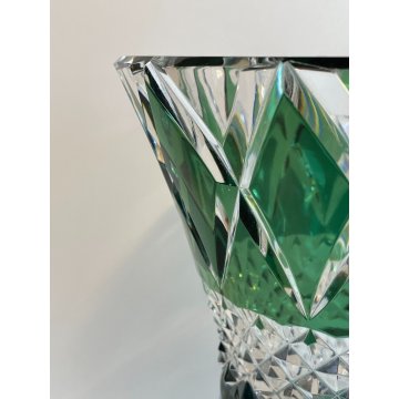 GRANDE VASO CRISTALLO Val St Lambert MOLATO VERDE SMERALDO CUT TO CLEAR 25 cm/h