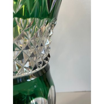 GRANDE VASO CRISTALLO Val St Lambert MOLATO VERDE SMERALDO CUT TO CLEAR 25 cm/h