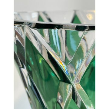 GRANDE VASO CRISTALLO Val St Lambert MOLATO VERDE SMERALDO CUT TO CLEAR 25 cm/h