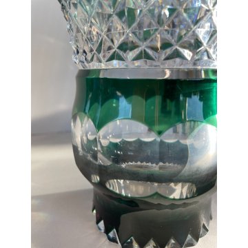 GRANDE VASO CRISTALLO Val St Lambert MOLATO VERDE SMERALDO CUT TO CLEAR 25 cm/h