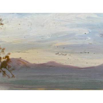 ANTICO PICCOLO DIPINTO OLIO TEMPERA N. Laurenti PAESAGGIO COLLINARE LAGO 1930