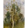 ANTICO PICCOLO DIPINTO OLIO N. Laurenti PAESAGGIO PIANURA SENTIERO SELVA 1931
