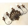 ANTICA GRANDE APPLIQUE LAMPADA MURO 5 LUCI FERRO BATTUTO LEGNO EPOCA OLD 1900
