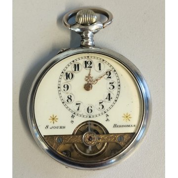 Hebdomas 8 days ANTICO OROLOGIO TASCA epoca 900 OLD SILVER POCKET WATCH taschino