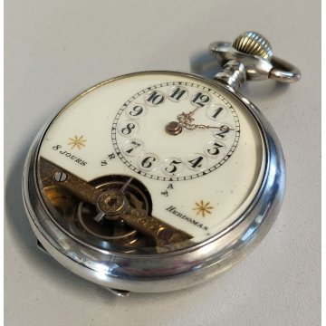 Hebdomas 8 days ANTICO OROLOGIO TASCA epoca 900 OLD SILVER POCKET WATCH taschino