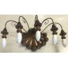 ANTICA GRANDE APPLIQUE LAMPADA MURO 5 LUCI FERRO BATTUTO LEGNO EPOCA OLD 1900