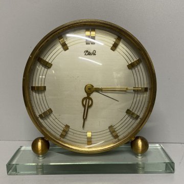 FANTASTICO OROLOGIO TAVOLO Dichi SVEGLIA VINTAGE SCRIVANIA OTTONE VETRO CLOCK