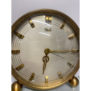 FANTASTICO OROLOGIO TAVOLO Dichi SVEGLIA VINTAGE SCRIVANIA OTTONE VETRO CLOCK