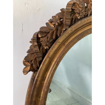 ANTICA SPECCHIERA OVALE LIBERTY DORATA LEGNO CORNICE epoca 1800 SPECCHIO DA MURO