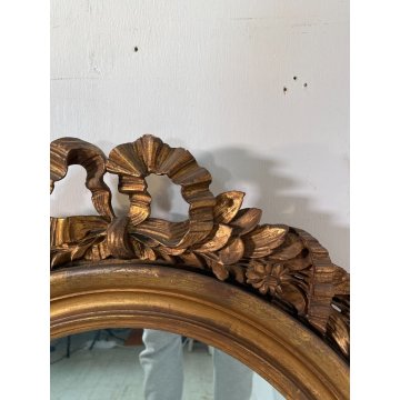 ANTICA SPECCHIERA OVALE LIBERTY DORATA LEGNO CORNICE epoca 1800 SPECCHIO DA MURO