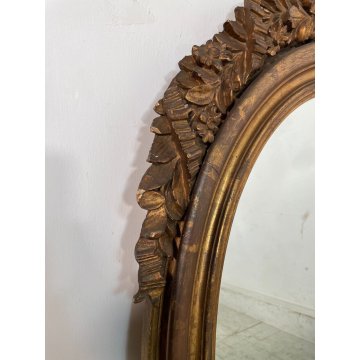 ANTICA SPECCHIERA OVALE LIBERTY DORATA CORNICE legno epoca 1800 SPECCHIO DA MURO