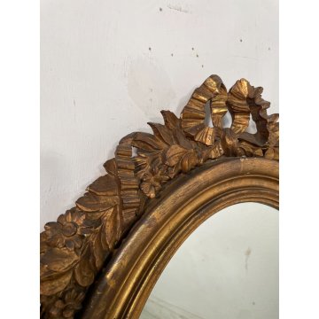 ANTICA SPECCHIERA OVALE LIBERTY DORATA CORNICE legno epoca 1800 SPECCHIO DA MURO