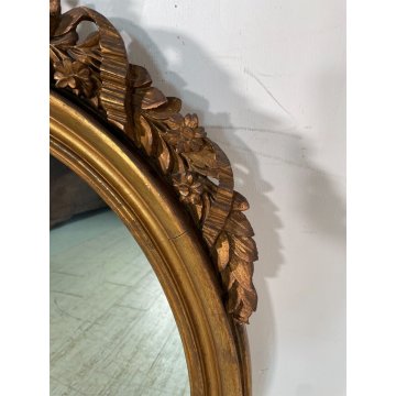 ANTICA SPECCHIERA OVALE LIBERTY DORATA CORNICE legno epoca 1800 SPECCHIO DA MURO