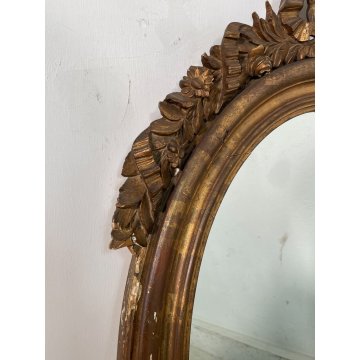 ANTICA SPECCHIERA OVALE LIBERTY DORATA CORNICE epoca 1800 LEGNO SPECCHIO DA MURO