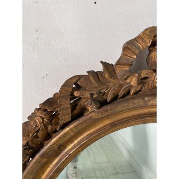 ANTICA SPECCHIERA OVALE LIBERTY DORATA CORNICE epoca 1800 LEGNO SPECCHIO DA MURO