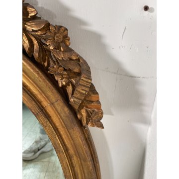 ANTICA SPECCHIERA OVALE LIBERTY DORATA CORNICE epoca 1800 LEGNO SPECCHIO DA MURO