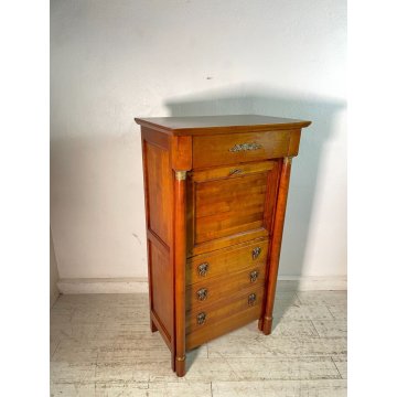 ANTICO SECRETAIRE IMPERO LEGNO NOCE epoca 900 CASSETTIERA RIBALTA segreto ottone