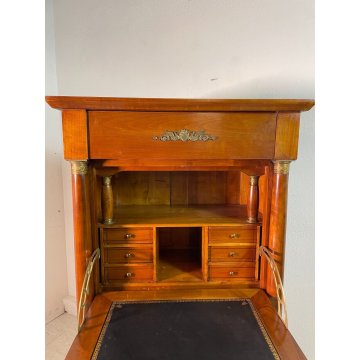 ANTICO SECRETAIRE IMPERO LEGNO NOCE epoca 900 CASSETTIERA RIBALTA segreto ottone