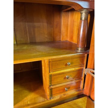 ANTICO SECRETAIRE IMPERO LEGNO NOCE epoca 900 CASSETTIERA RIBALTA segreto ottone