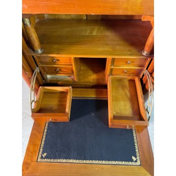 ANTICO SECRETAIRE IMPERO LEGNO NOCE epoca 900 CASSETTIERA RIBALTA segreto ottone