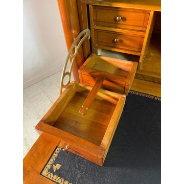 ANTICO SECRETAIRE IMPERO LEGNO NOCE epoca 900 CASSETTIERA RIBALTA segreto ottone