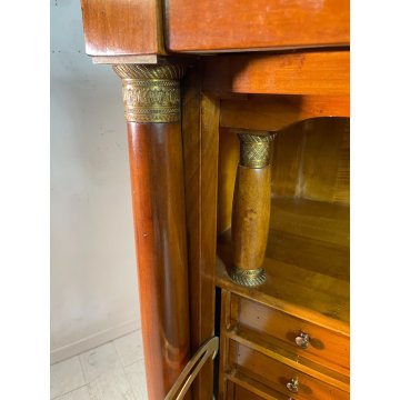 ANTICO SECRETAIRE IMPERO LEGNO NOCE epoca 900 CASSETTIERA RIBALTA segreto ottone