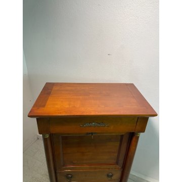 ANTICO SECRETAIRE IMPERO LEGNO NOCE epoca 900 CASSETTIERA RIBALTA segreto ottone