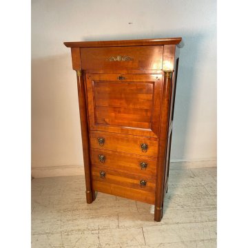 ANTICO SECRETAIRE IMPERO LEGNO NOCE epoca 900 CASSETTIERA RIBALTA segreto ottone