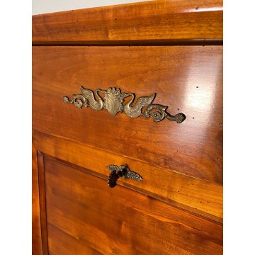 ANTICO SECRETAIRE IMPERO LEGNO NOCE epoca 900 CASSETTIERA RIBALTA segreto ottone