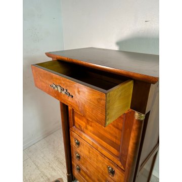 ANTICO SECRETAIRE IMPERO LEGNO NOCE epoca 900 CASSETTIERA RIBALTA segreto ottone