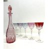 SET BOTTIGLIA LIQUORE CRISTALLO MOLATO Moser con 5 BICCHIERI VINTAGE MULTICOLORE