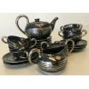 ANTICO SERVIZIO TEA 9 pers. MAIOLICA LUSTRO NERO FIORI ARGENTO DE RUTA DECO '30 