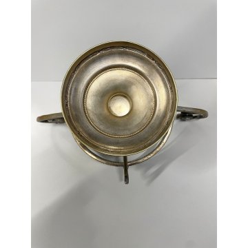 ANTICA ALZATA CENTROTAVOLA JARDINIERE METALLO ARGENTATO BOWL VETRO MOLATO ø 22cm