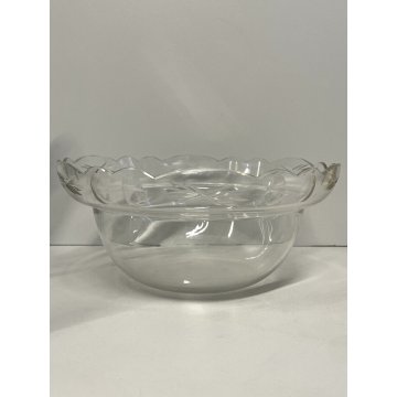 ANTICA ALZATA CENTROTAVOLA JARDINIERE METALLO ARGENTATO BOWL VETRO MOLATO ø 22cm