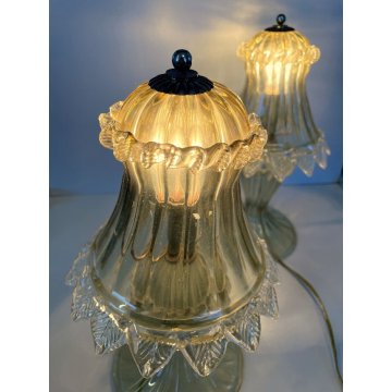 COPPIA ABATJOUR Barovier LAMPADA VINTAGE VETRO MURANO CHAMPAGNE TRASPARENTE ORO