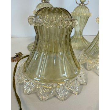 COPPIA ABATJOUR Barovier LAMPADA VINTAGE VETRO MURANO CHAMPAGNE TRASPARENTE ORO