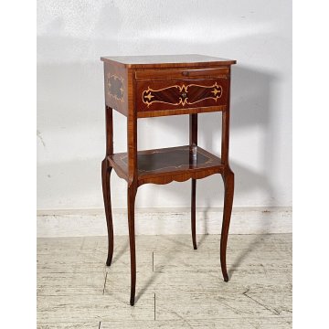 ANTICO COMODINO INGLESE LEGNO 1900 INTARSIATO CAMERA SALOTTO ARMADIO ETAGERE OLD