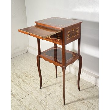 ANTICO COMODINO INGLESE LEGNO 1900 INTARSIATO CAMERA SALOTTO ARMADIO ETAGERE OLD