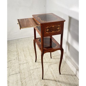 ANTICO COMODINO INGLESE LEGNO 1900 INTARSIATO CAMERA SALOTTO ARMADIO ETAGERE OLD