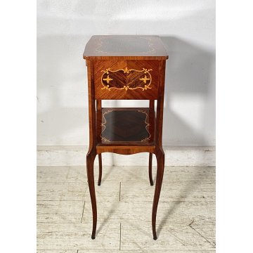 ANTICO COMODINO INGLESE LEGNO 1900 INTARSIATO CAMERA SALOTTO ARMADIO ETAGERE OLD