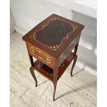 ANTICO COMODINO INGLESE LEGNO 1900 INTARSIATO CAMERA SALOTTO ARMADIO ETAGERE OLD