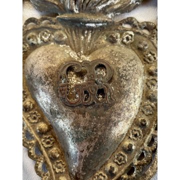 CUORE VOTIVO Ex Voto per GRAZIA RICEVUTA LAMINA METALLICA ARTE SACRA PRIMO '900