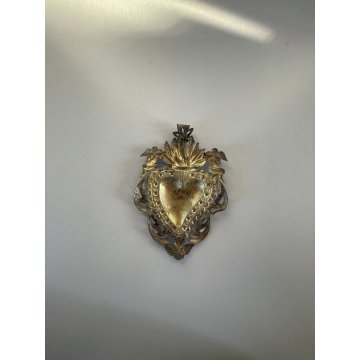 CUORE VOTIVO Ex Voto per GRAZIA RICEVUTA LAMINA METALLICA ARTE SACRA PRIMO '900