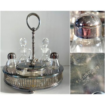 VINTAGE MENAGE SET CONDIMENTO Christofle Fleuron CRISTALLO SILVERPLATE ø22cm '70