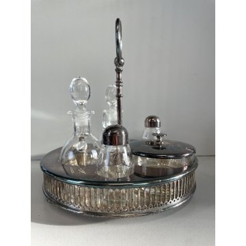 VINTAGE MENAGE SET CONDIMENTO Christofle Fleuron CRISTALLO SILVERPLATE ø22cm '70